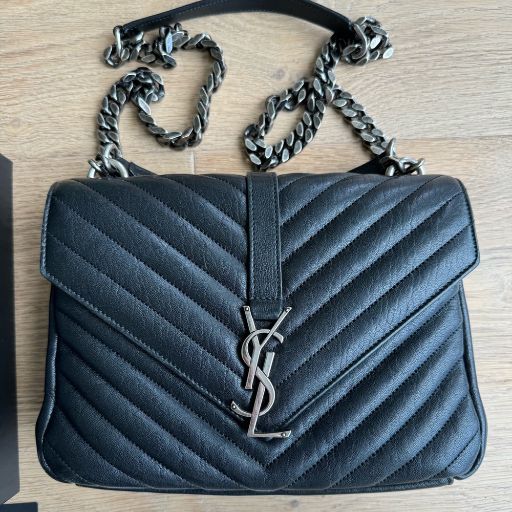 YSL Saint Laurent Medium College Tote Shoulder Bag Black - Picture 2 of 8